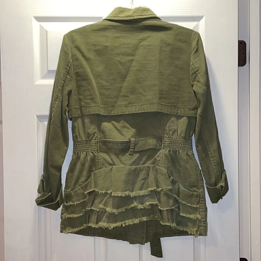 Anthro Hei Hei Olive Green Ruffled Utility Jacket - Picture 6 of 6